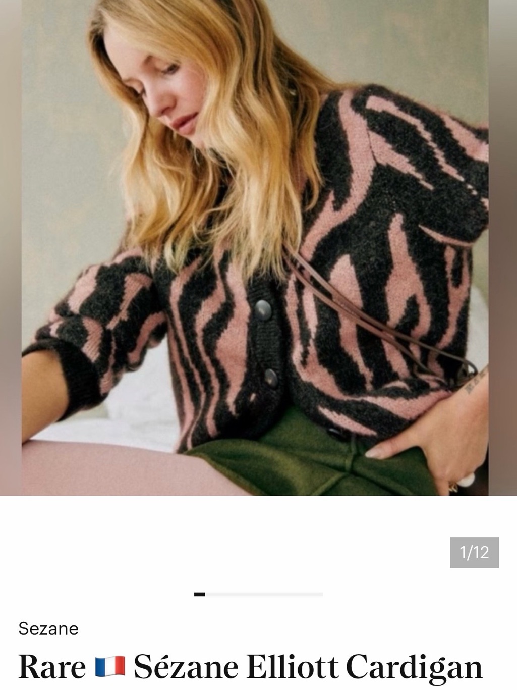 Rare Sezane, Elliot Zebra Print Button-Up Neck Warmer In Brown & Dusty Pink